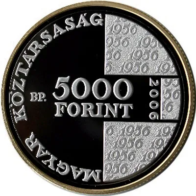 Az 1956-os emlékérme értékjelző oldala (5000 forint, 2006).
